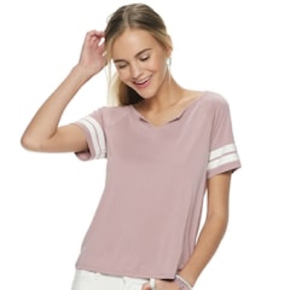 Juniors' Pink Republic Raglan CutOut V-NeckKnitTee